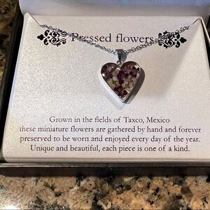 Heart-Shaped Pressed Flower Pendant Necklace